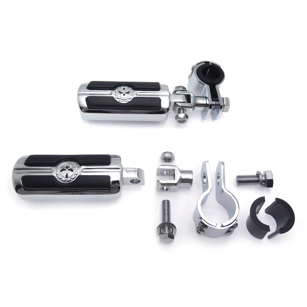 Footpeg Skull Foot Pegs 1 1/4" 1" 25mm 32mm Mount Clamps for Harley Street Glide