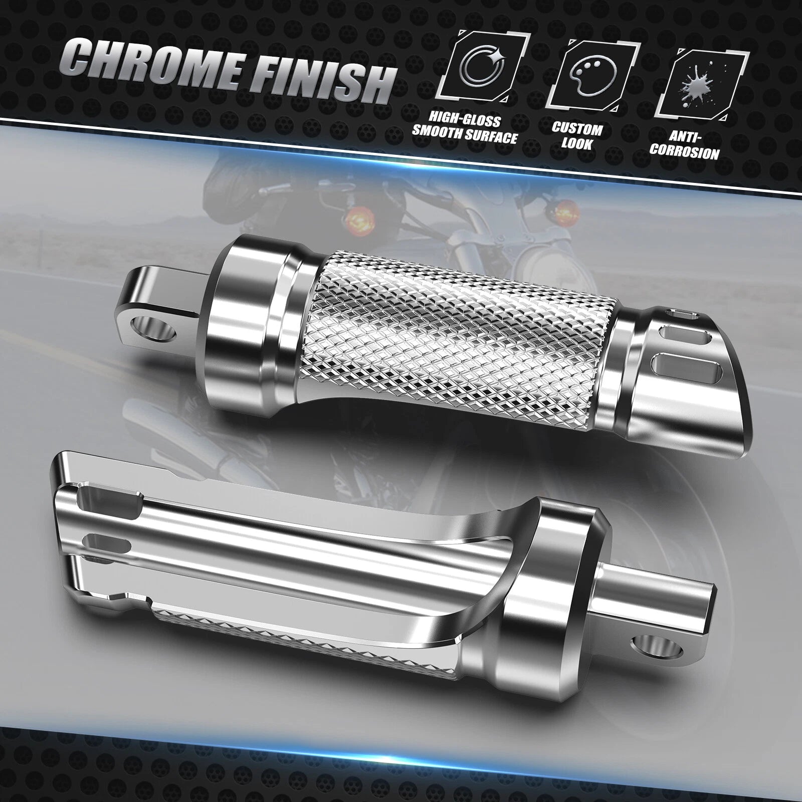 Chrome Passenger Footpegs 50208-04 for Harley Road Glide FLTRX (2017–2023)