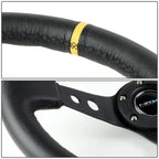NRG Reinforced Steering Wheel 35cm Deep Dish Black Leather w/Yellow Stripe for Universal
