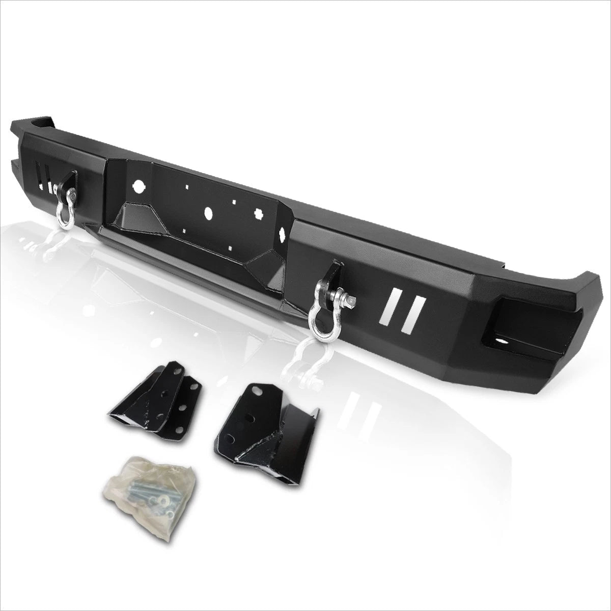 Dual D-Rings Rear Step Bumper for Ford F150 (2009–2014) - Steel, Black