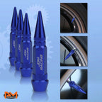 Set of 4 Blue Aluminum Spiked Tire Valve Stem Caps for Universal Fit (60mm)