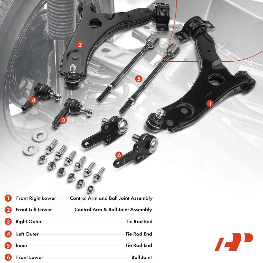 Set of 8 Front Lower Control Arm Ball Joints Tie Rods for Ford Focus (2000–2004)