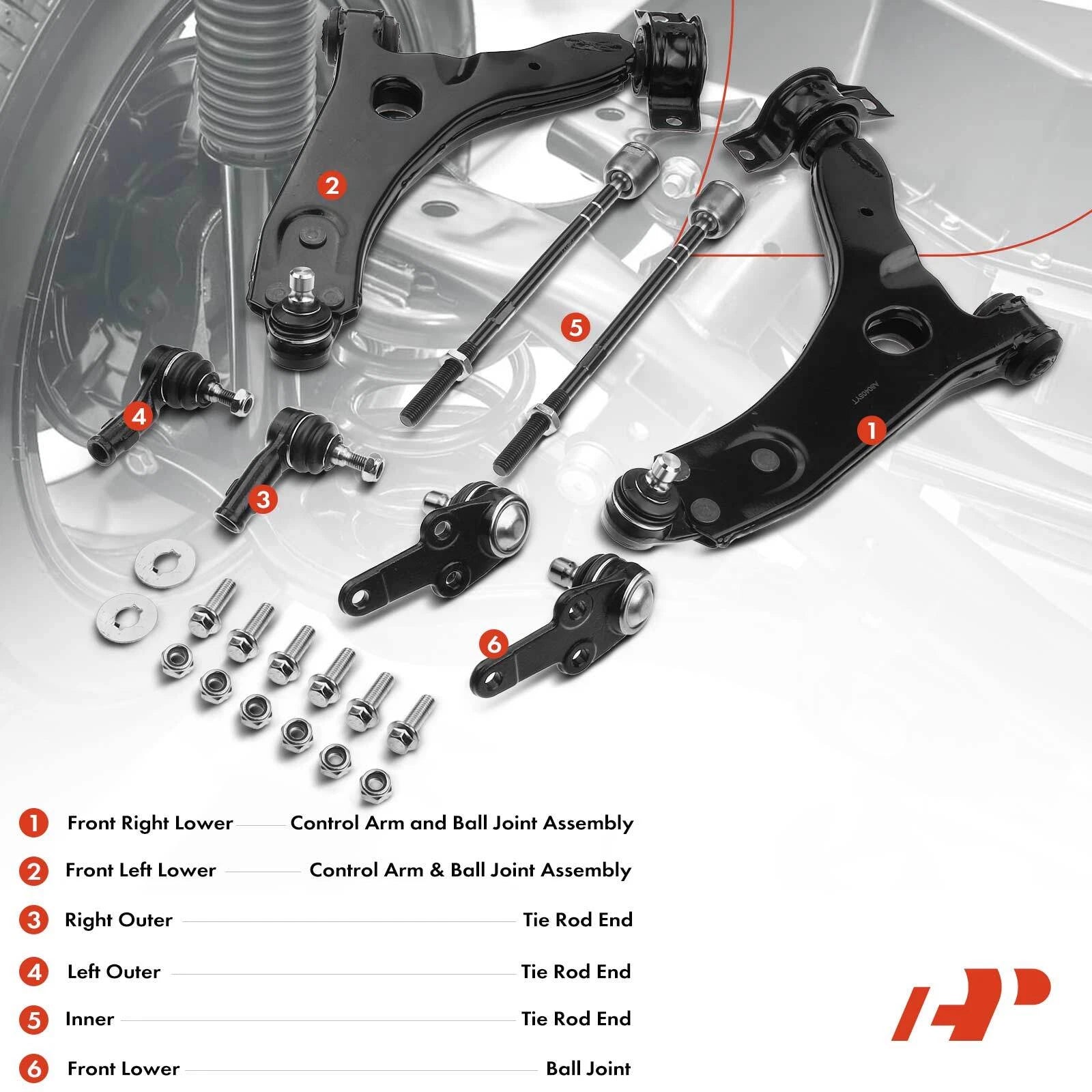 Set of 8 Front Lower Control Arm Ball Joints Tie Rods for Ford Focus (2000–2004)