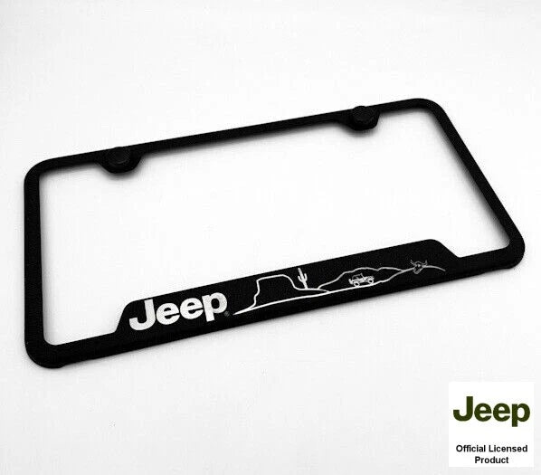 License Plate Frame Rugged Black Stainless with Jeep Script for Jeep Wrangler (2018–2024)