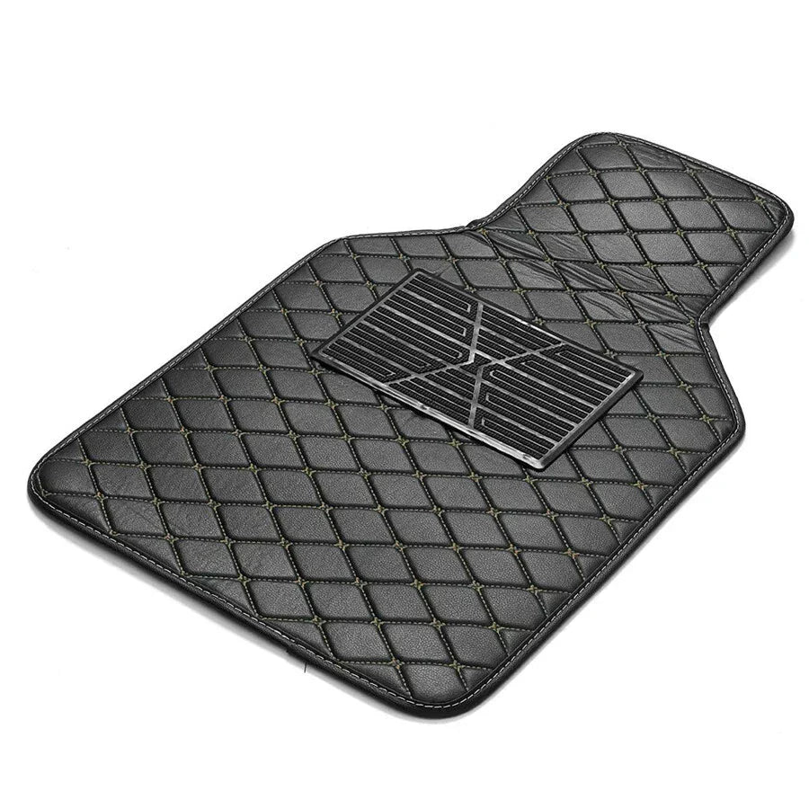 4 x Car Floor Mats Waterproof PU Leather Black & Beige