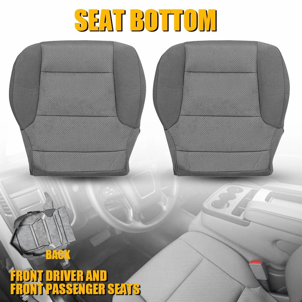 2X Driver Bottom Seat Cover for Chevy Tahoe Silverado (2015–2019) Light Gray Cloth