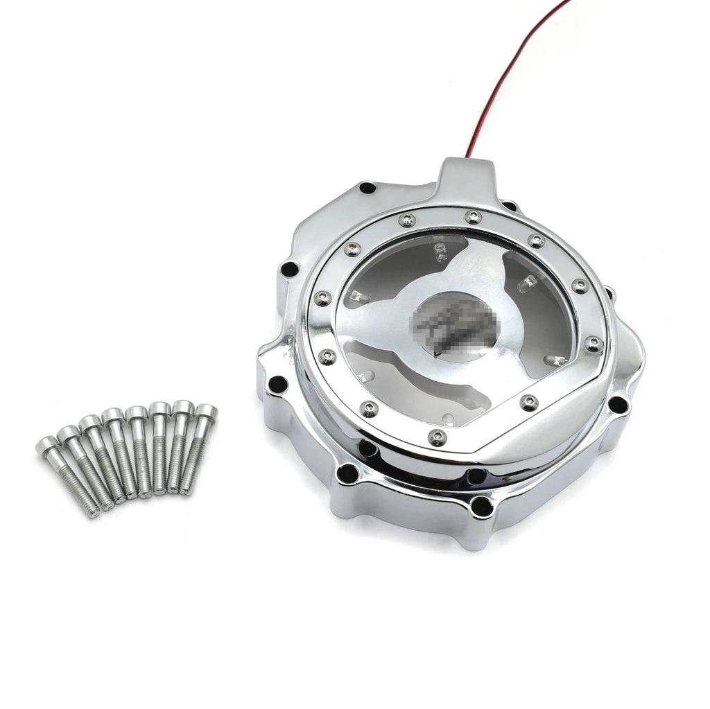 Chrome Left Engine Clutch Cover Guard w/ Green LED for Suzuki GSXR1000 (2005–2008)