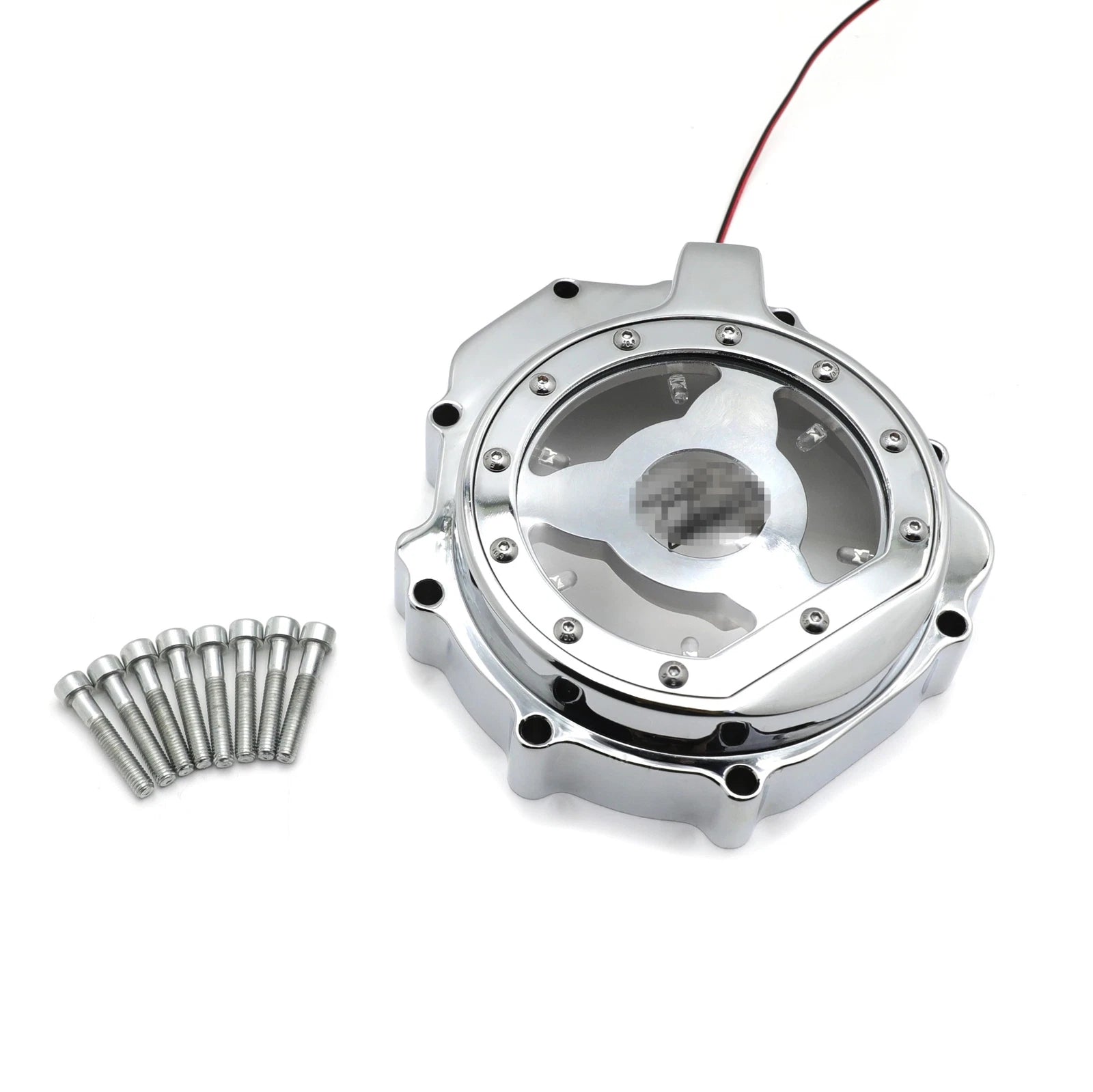 Chrome Left Engine Clutch Cover Guard w/ Green LED for Suzuki GSXR1000 (2005–2008)