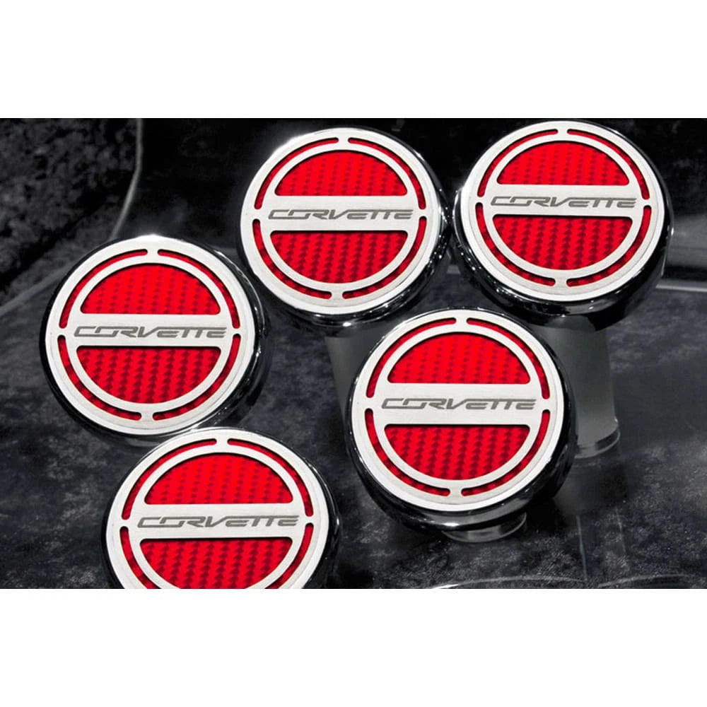Chrome Corvette Cap Covers Replacement with White CF Inlay for 2014-2019 Z06