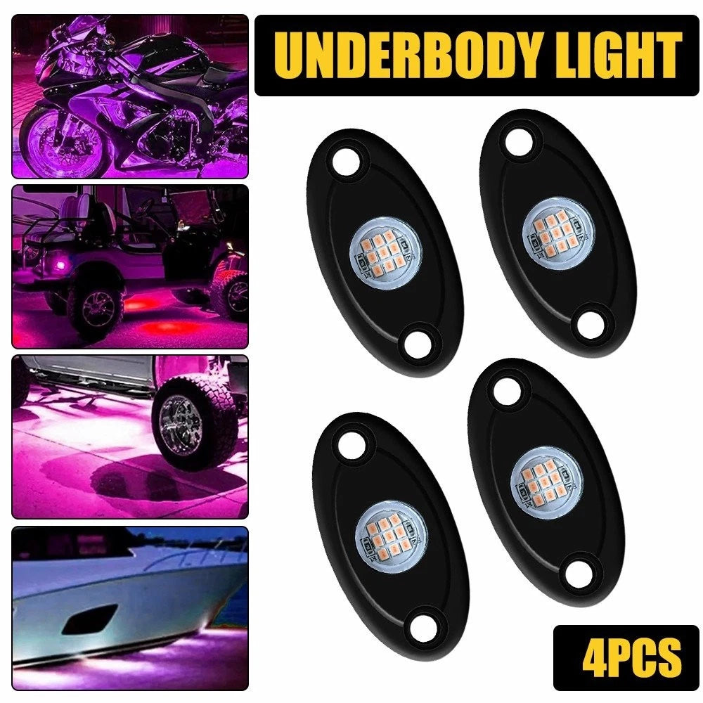 Set of 4 Purple LED Rock Lights for Off-Road Truck Golf Cart