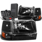 Headlight Bumper Lamps Set for Ford F150/F250/F350 (1992–1996) Black Amber