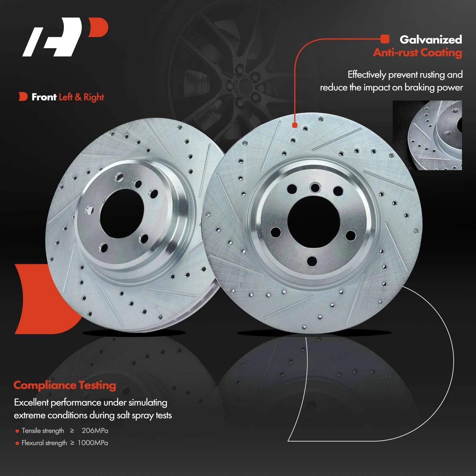 Front Drilled Brake Rotors for BMW 335i 2007-2013