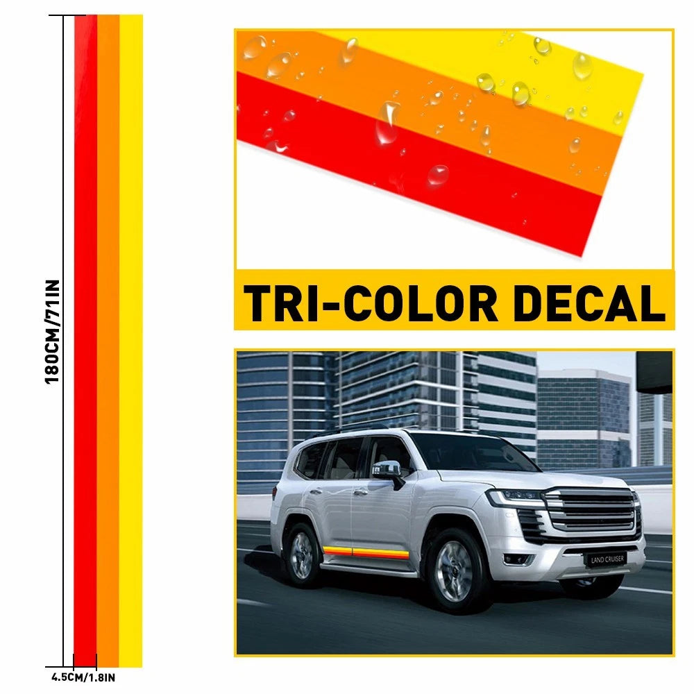 Tri-Color Stripe Decal Sticker for Classic Retro Style Car 