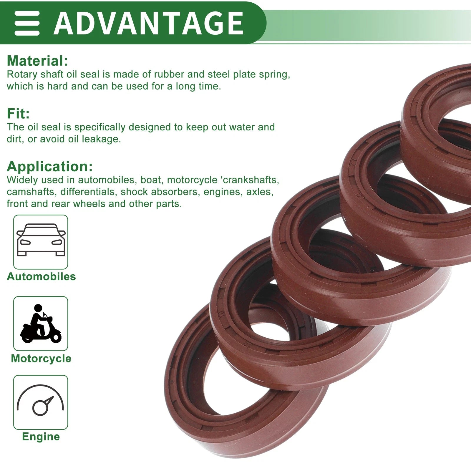 Set of 5 Oil Seal Rotary Shaft Seal FKM Rubber 27x38x10mm