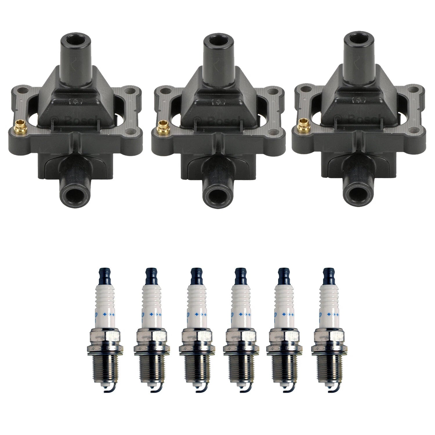 Set of 3 Ignition Coils & 6 Double Platinum Spark Plugs for Mercedes W124 W202
