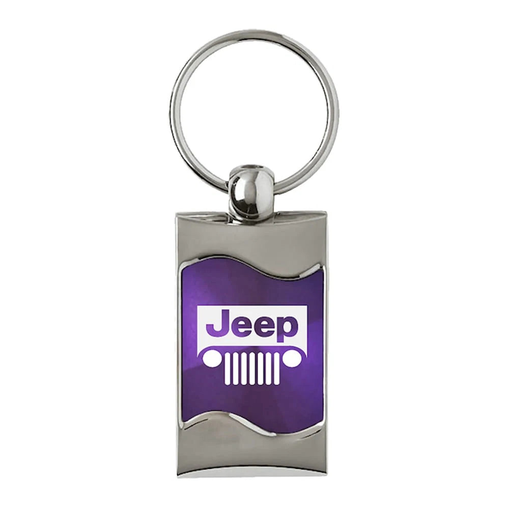 Grille Logo on Purple Rectangular Wave Keychain - Officially Licensed for Jeep