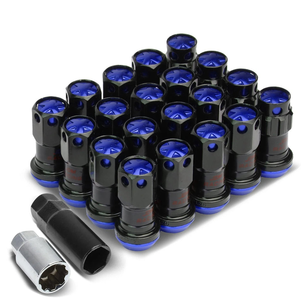 20Pcs Blue Aluminum M12x1.25 Close-End Rim Lug & Lock Nuts for Universal