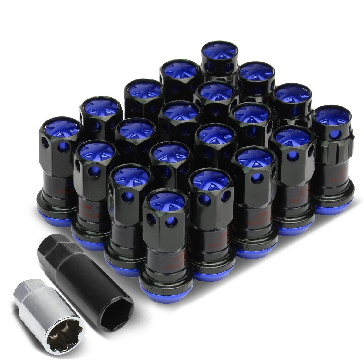 20Pcs Blue Aluminum M12x1.25 Close-End Rim Lug & Lock Nuts for Universal