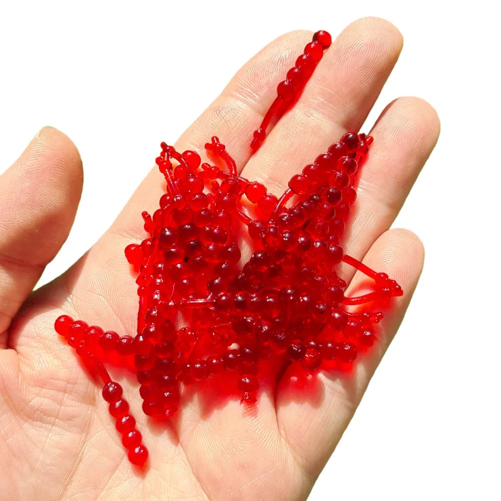 Soft Plastic Red Worm Bait Fork-Tail Maggot Lure for Ice Fishing (2-3 cm)