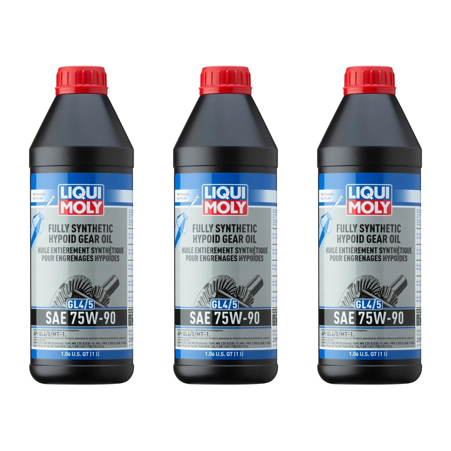 Set of 3 Liqui Moly 1L Fully Synthetic Hypoid Gear Oil GL4/5 75W-90