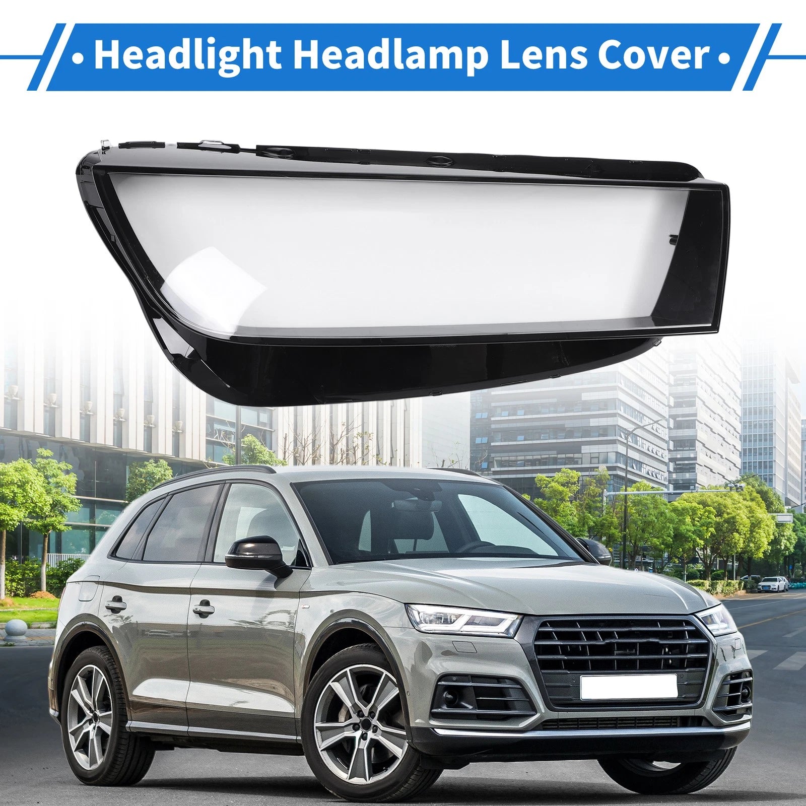 1 Pc Headlight Lens Cover for Audi Q5 (2018–2020) Black
