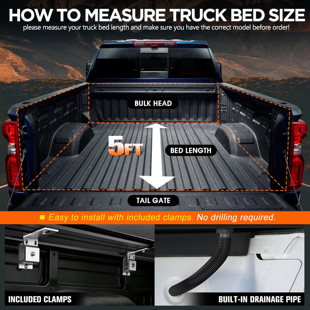 Retractable Tonneau Cover for Ford Ranger (2019–2026) w/ 2x Mounting Rails
