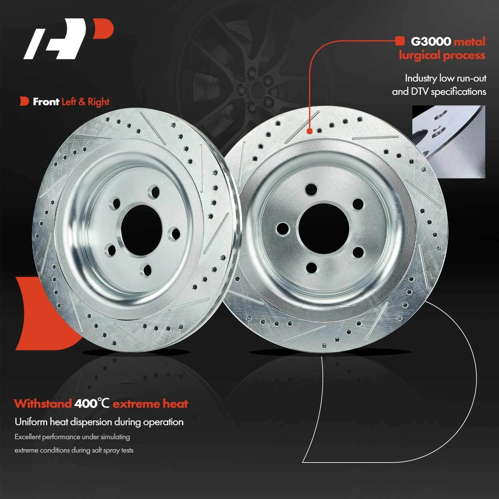 Set of 6 Drilled Brake Rotors + Brake Pads for Ford Mustang (2015–2021)
