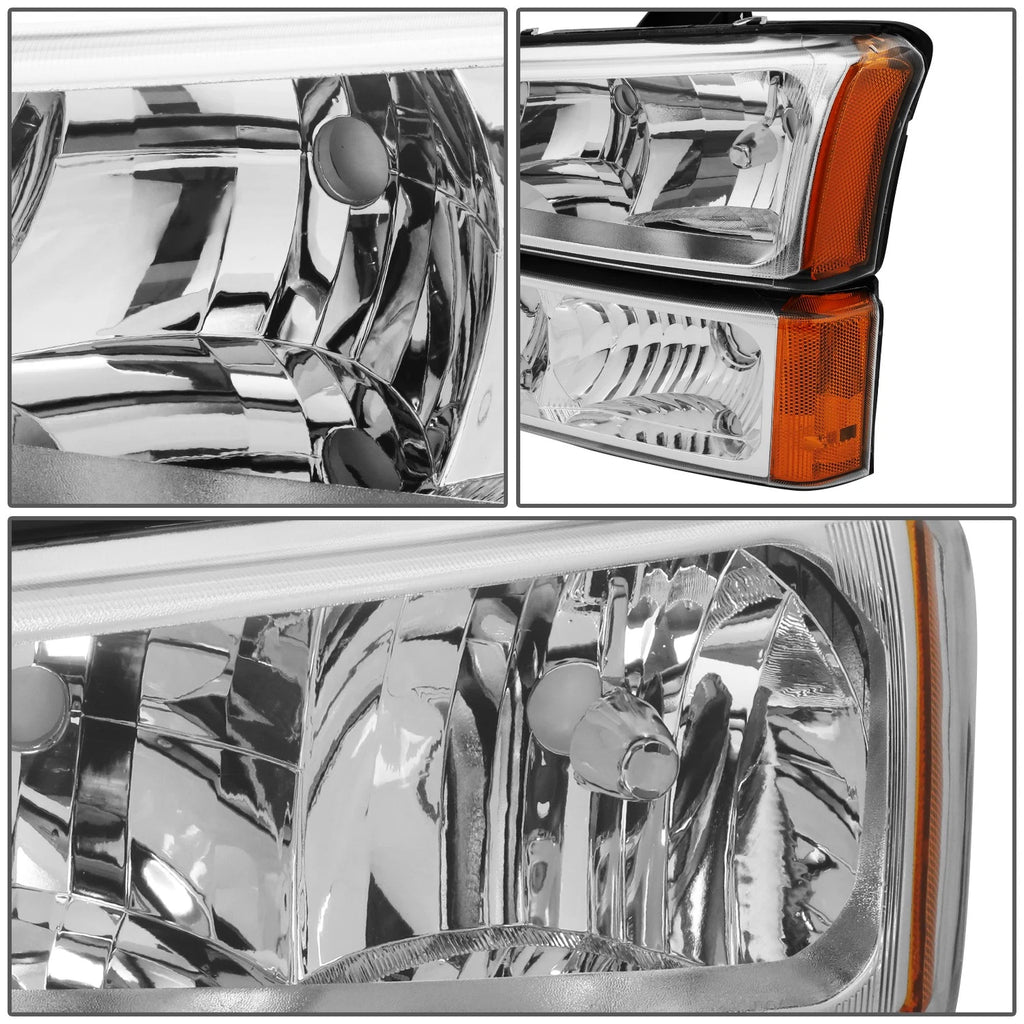 Chrome Housing Amber Corner Headlight Bumper Lamps for Chevy Silverado (2003–2006)