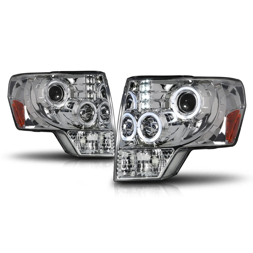 LED Halo Ring Projector Headlight for Ford F-150 (2009–2014) Chrome Housing