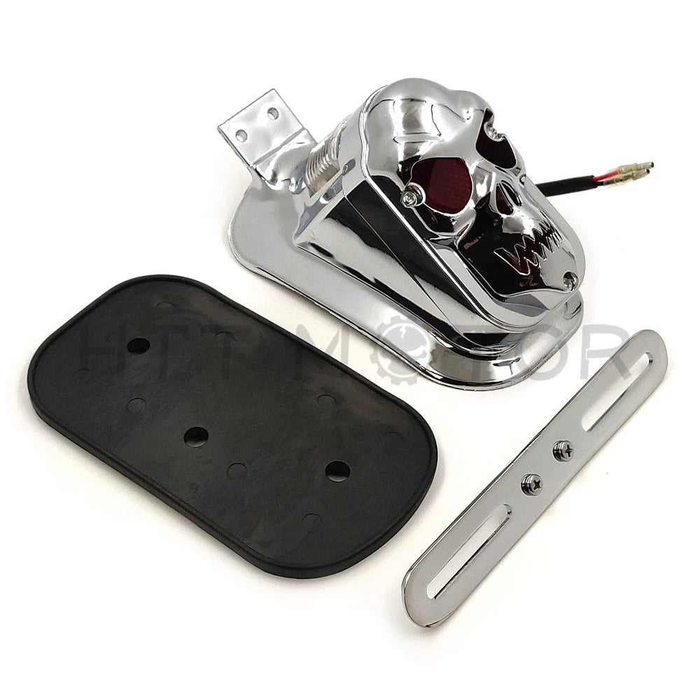 Chrome Metal Skull Brake Tail Light for Harley