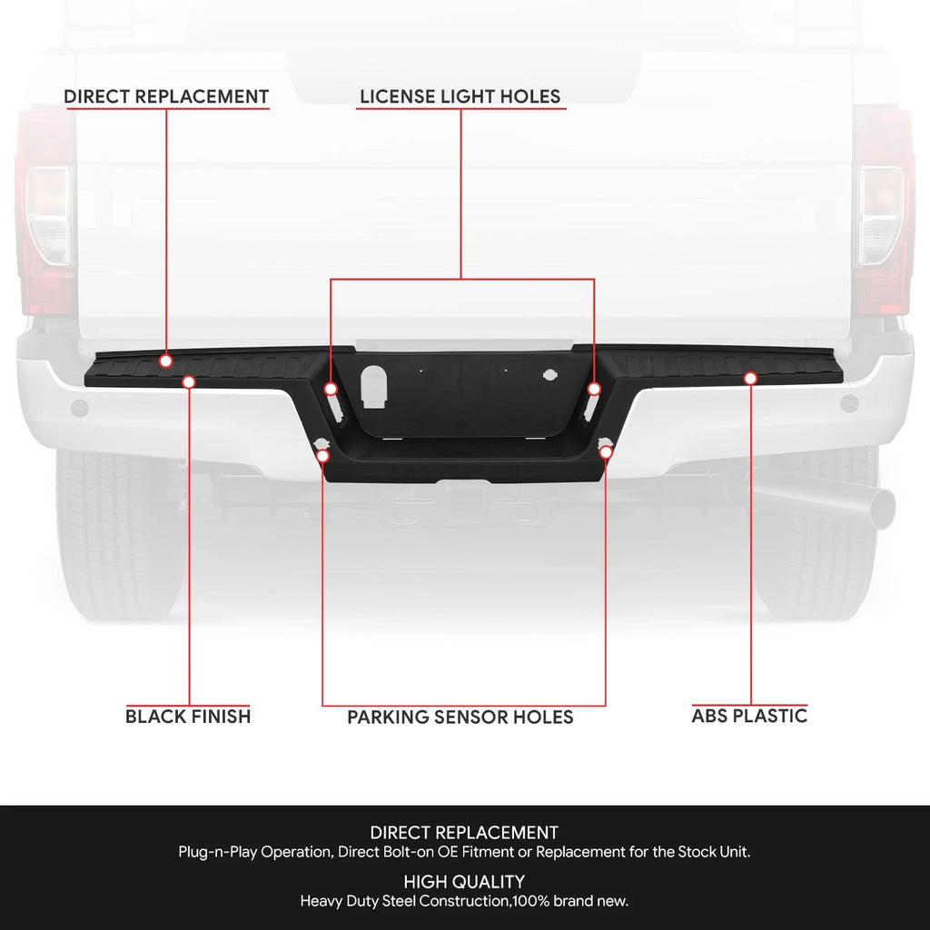 Rear Bumper Step Pad for Ford F-250 F-350 SD (2017–2022) - Black, Sensor Holes