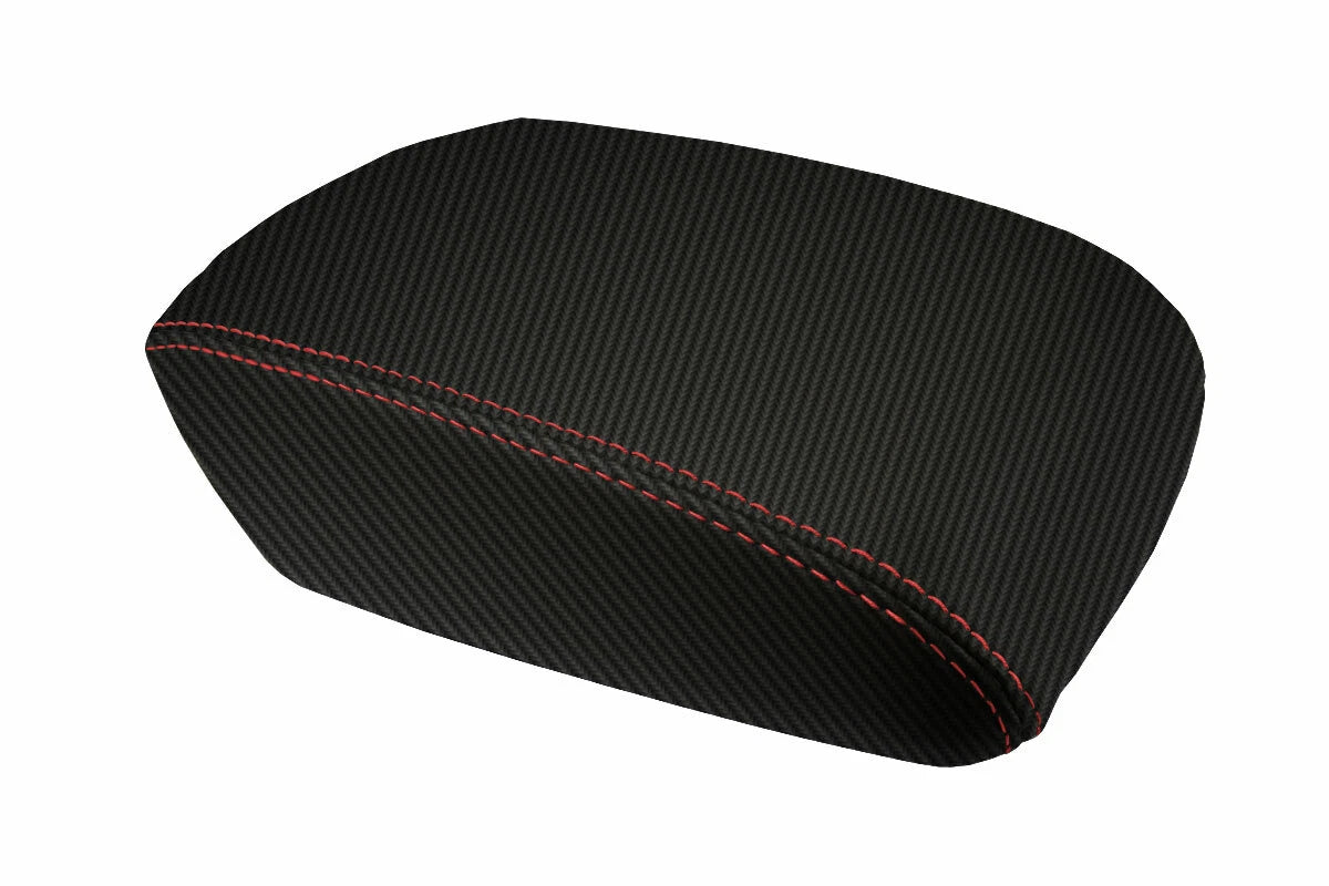 Console Lid Armrest Cover for Ford Focus (2012–2018) Carbon Fiber Red Stitch