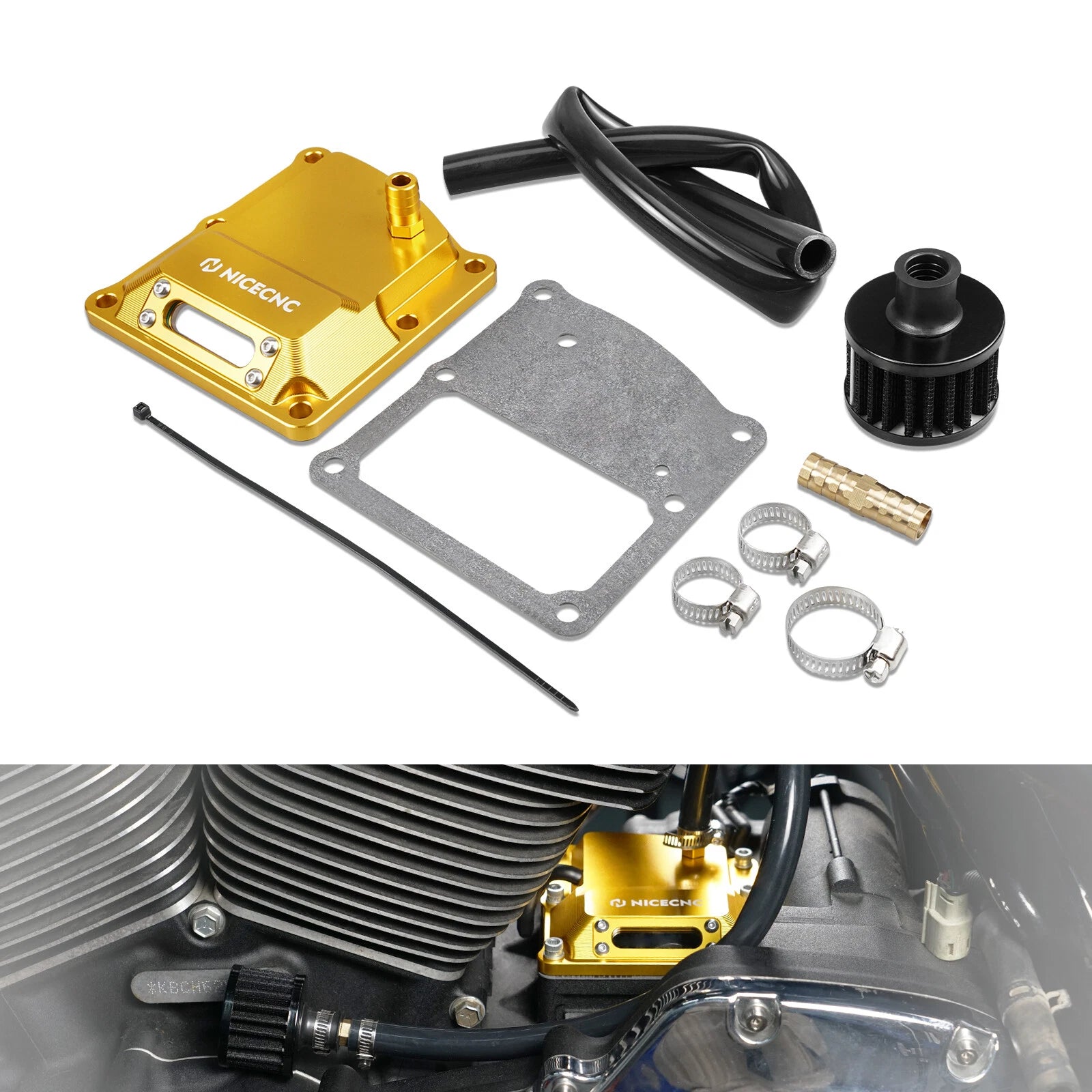 Gold Transparent Vented Transmission Top Cover for Harley M8 (2017–2023)