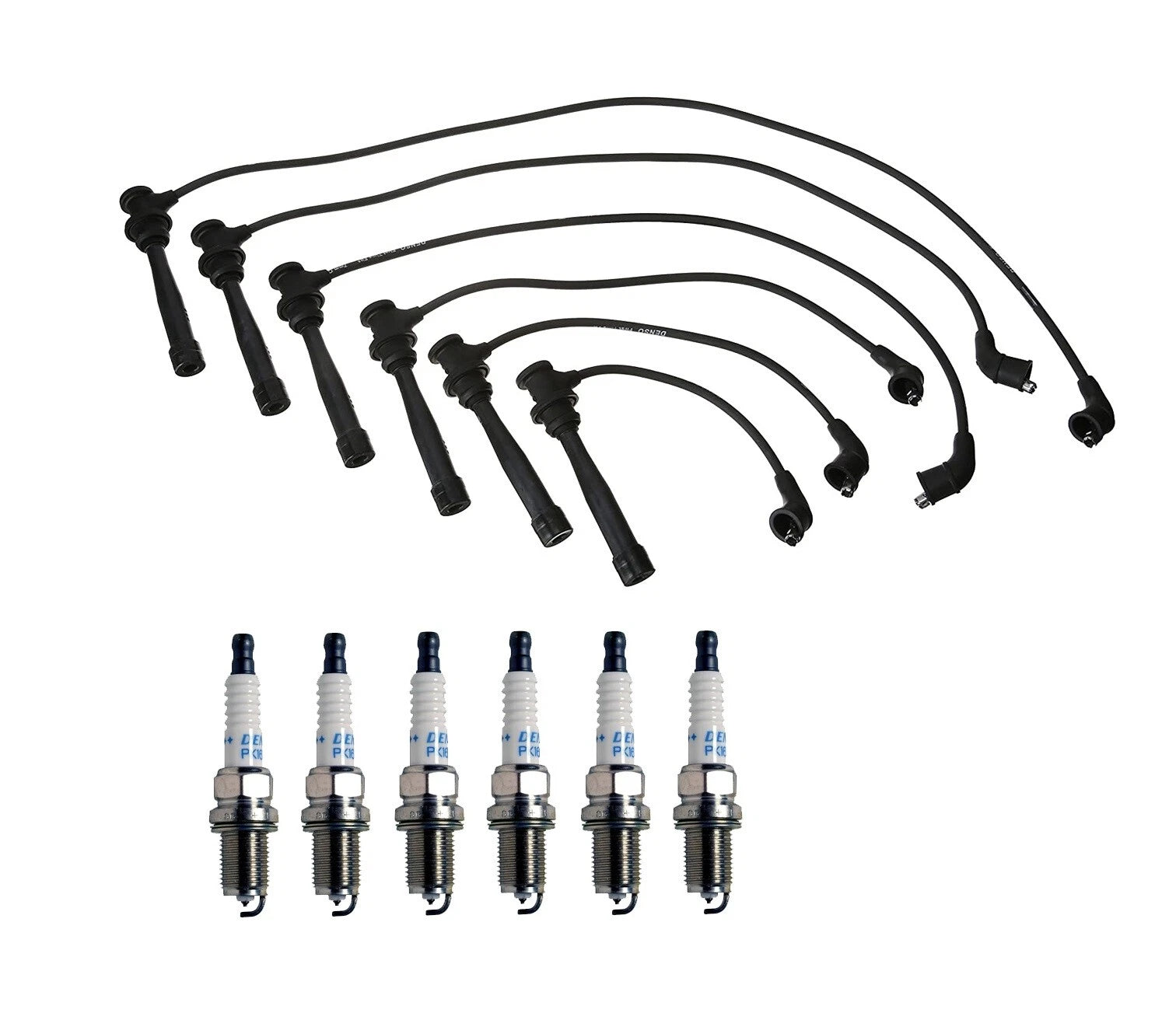 Denso 7mm Wire Set & 6 Double Platinum Spark Plugs for Hyundai Kia V6