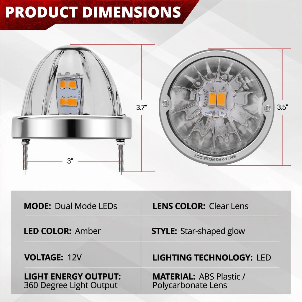 Set of 4 Chrome Clear LED Watermelon Starburst Side Marker Lights for