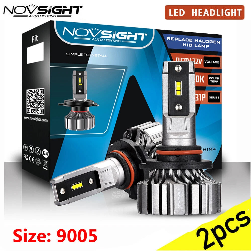 2X 9005 HB3 LED Headlight Bulbs for NOVSIGHT (Hi/Lo Beam, 8000LM, 6500K)