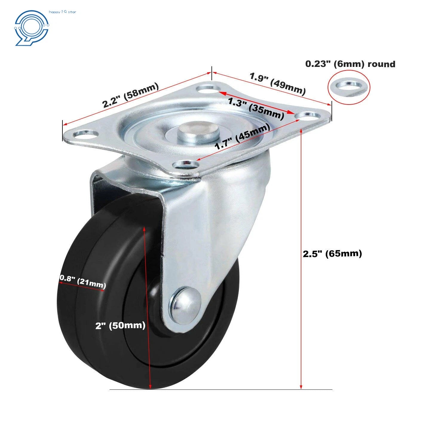 Set of 24 Rubber Swivel Caster Wheels with Top Plate for Heavy Duty Use