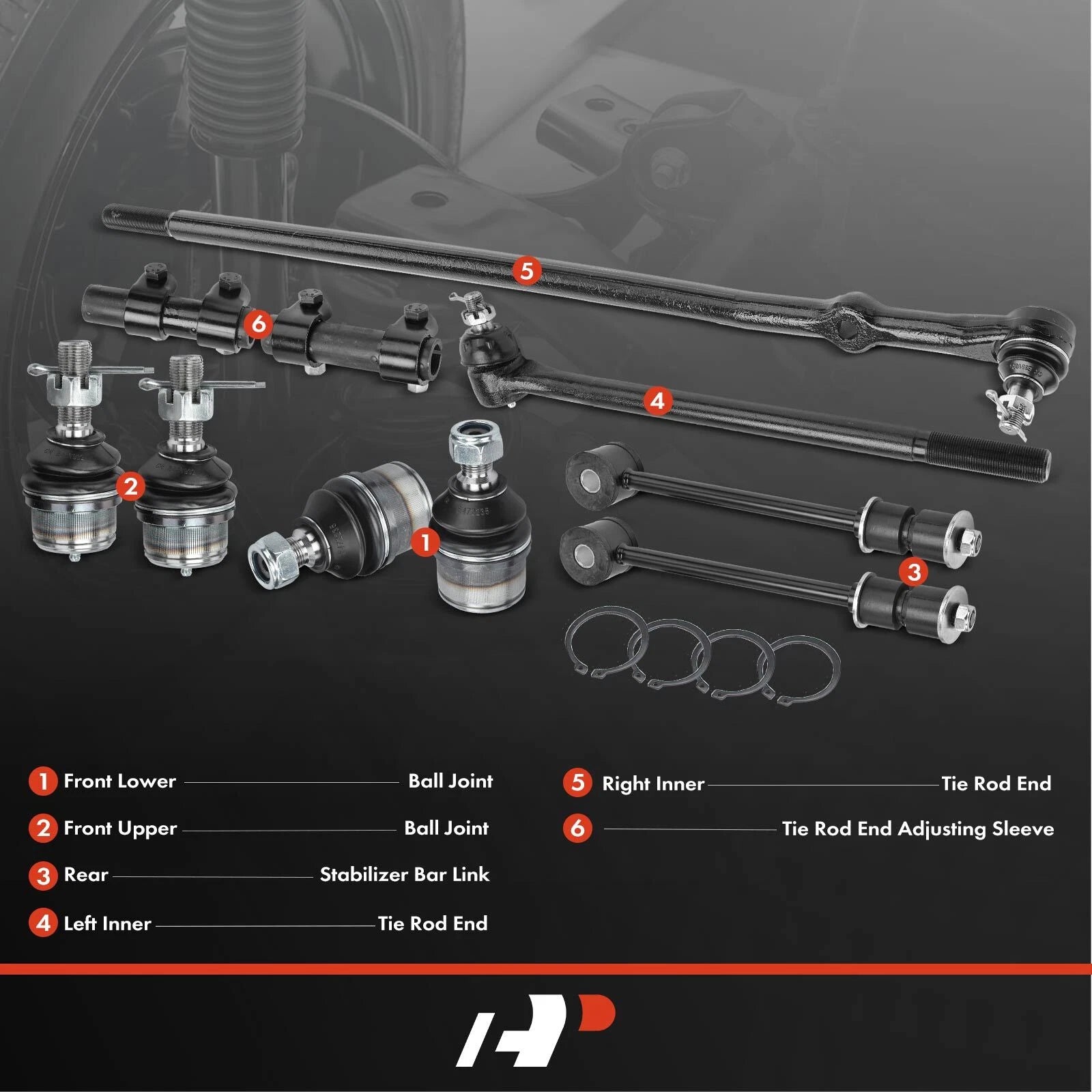 10x Inner Tie Rods & Rear Sway Bar Links for Ford F-250 (1985–1994) 4WD
