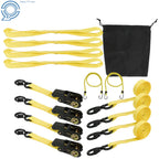 Set of 7 Ratchet Tie Down Straps 15 FT 2200 LB with Safety Lock S Hooks