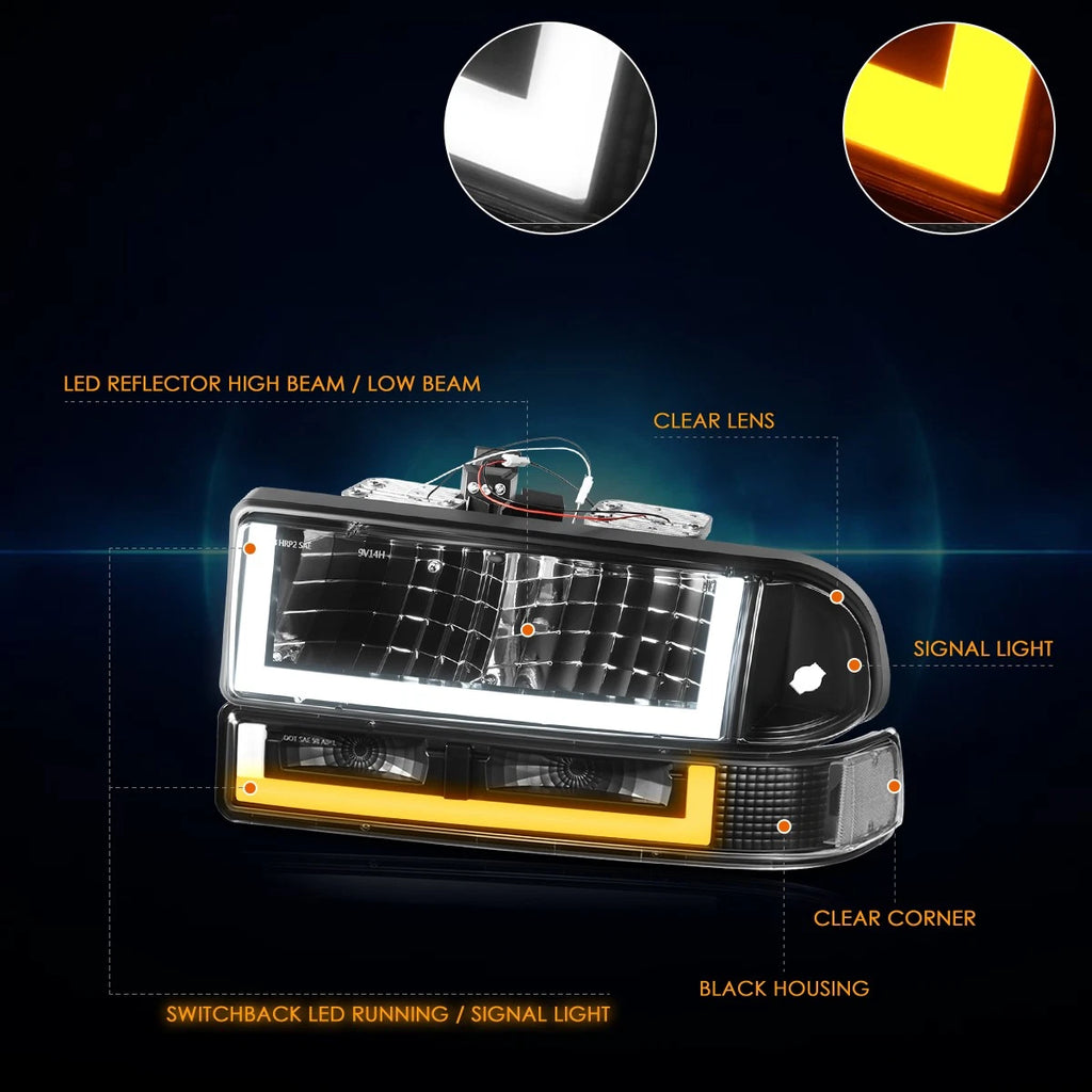 U-Shape LED DRL Switchback Headlights for Chevy Blazer/S10 (1998–2004)