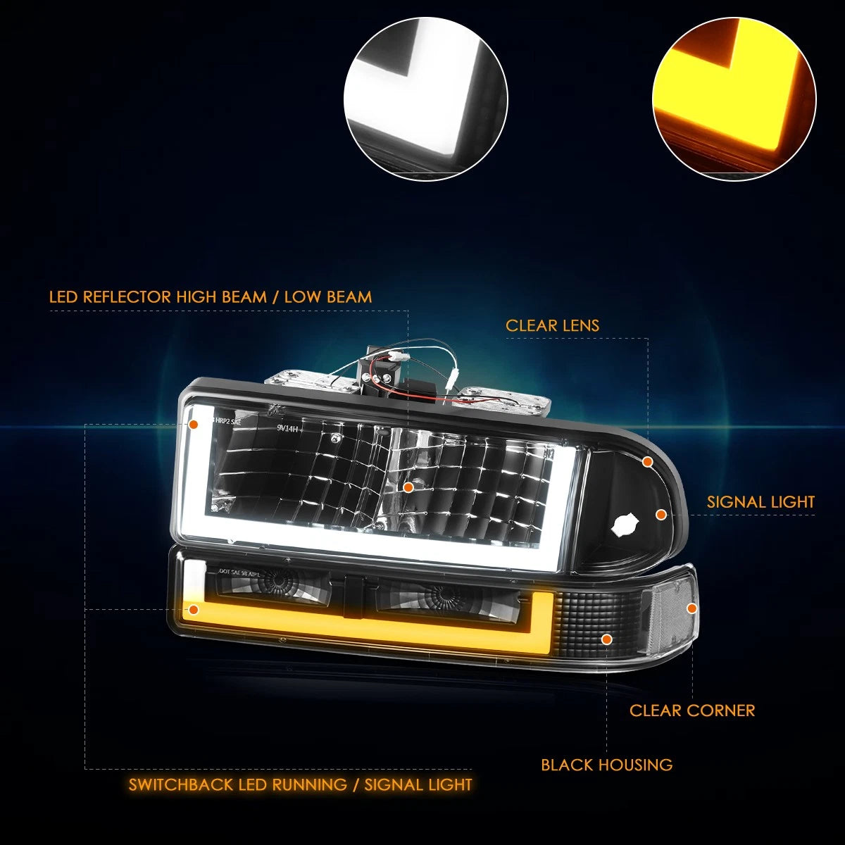 U-Shape LED DRL Switchback Headlights for Chevy Blazer/S10 (1998–2004)