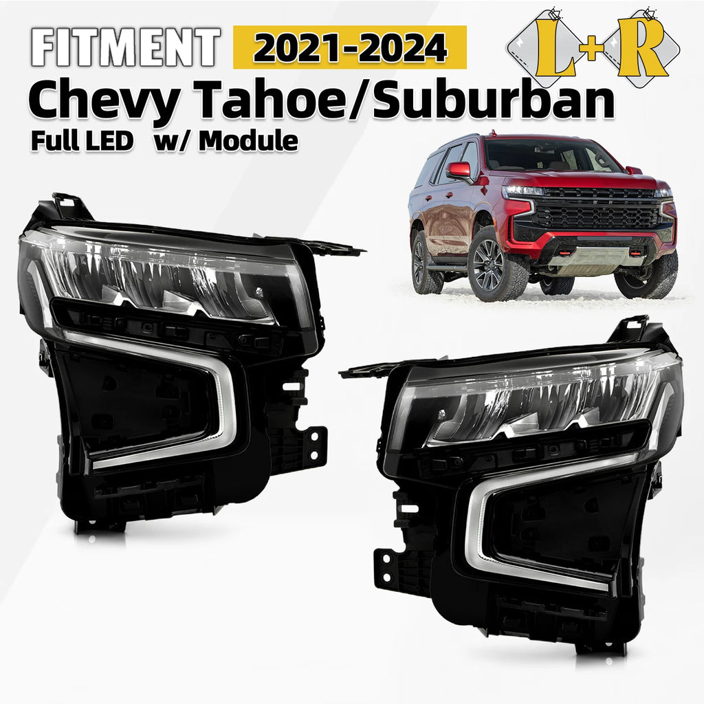 Full LED Headlight Lamp Set for Chevy Tahoe/Suburban (2021–2024)