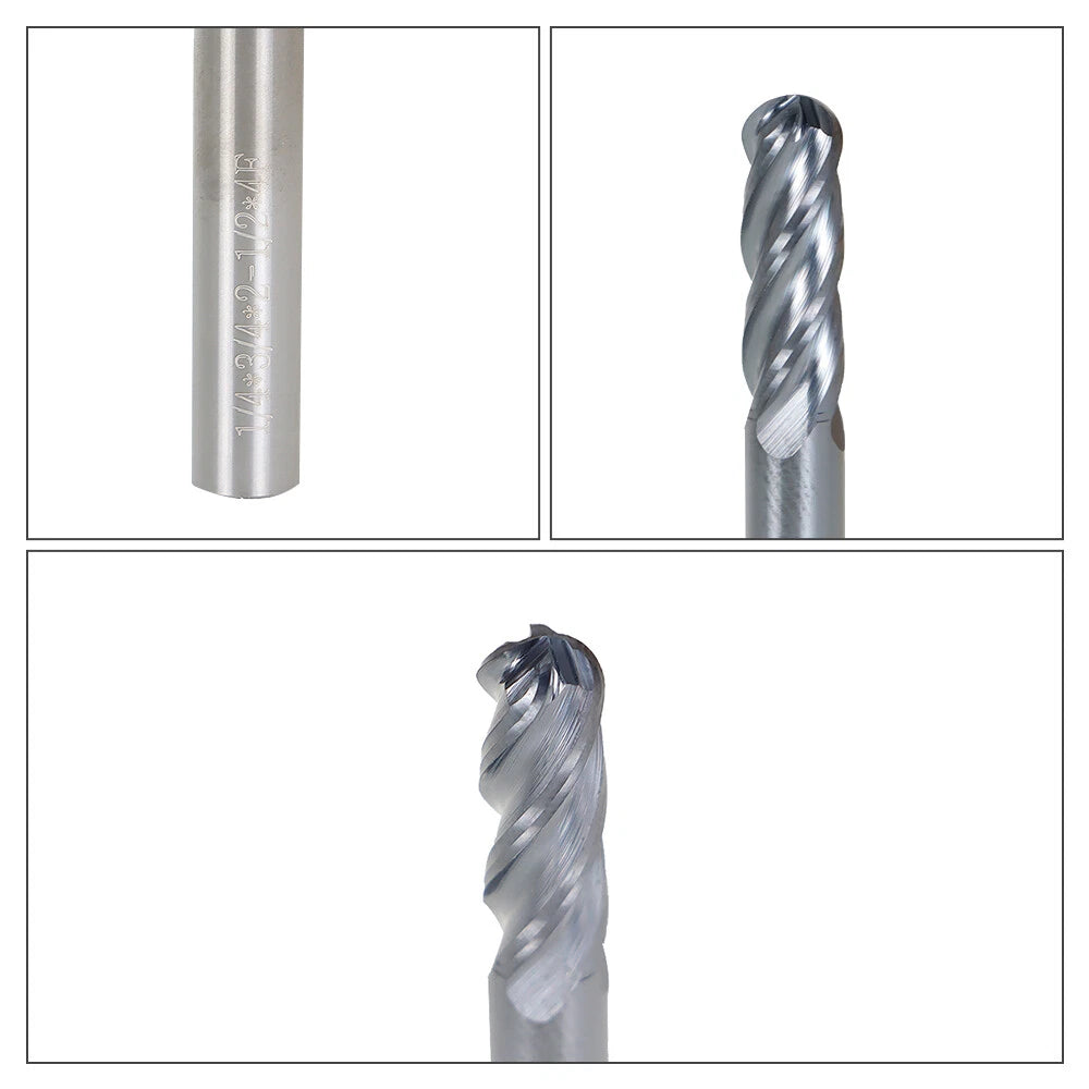 Set of 5 Carbide End Mills 1/4" 4 Flute Ball Nose