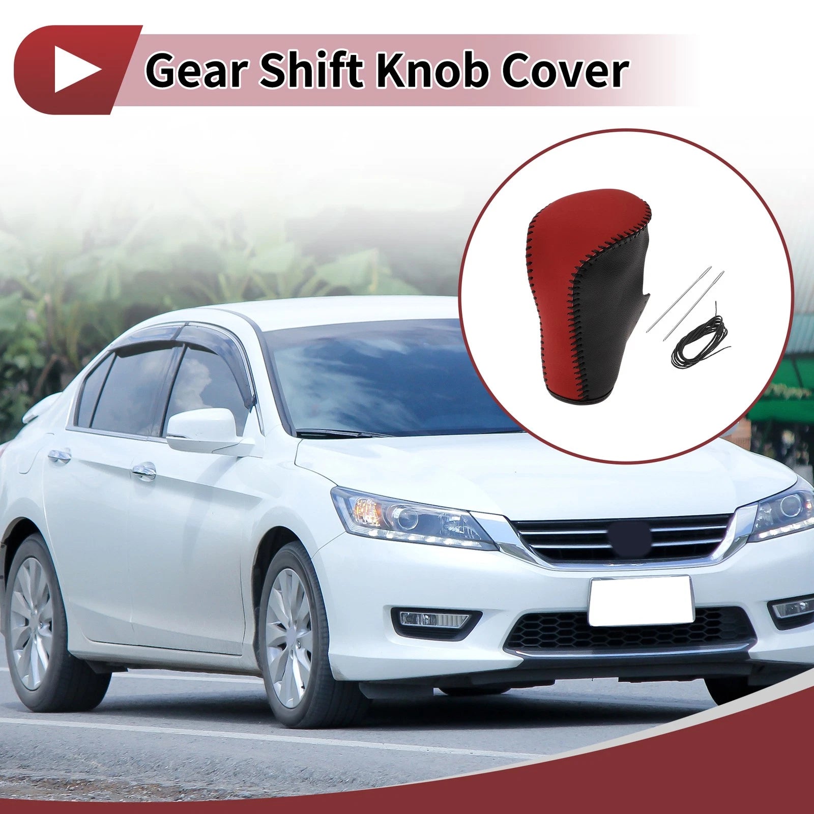 1Pc Gear Shift Knob Cover for Honda Accord (2008–2012) Black Red Leather