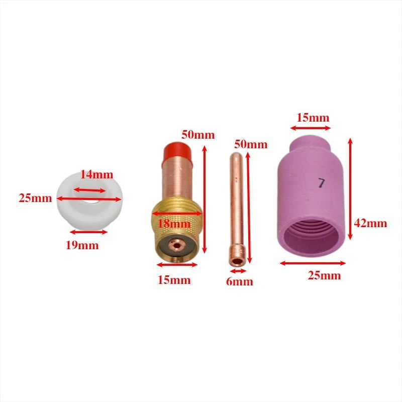 TIG Gas Lens Set of 4 for Insulated Connector 10N24 54N15 1.0/1.6/2.4/3.2mm
