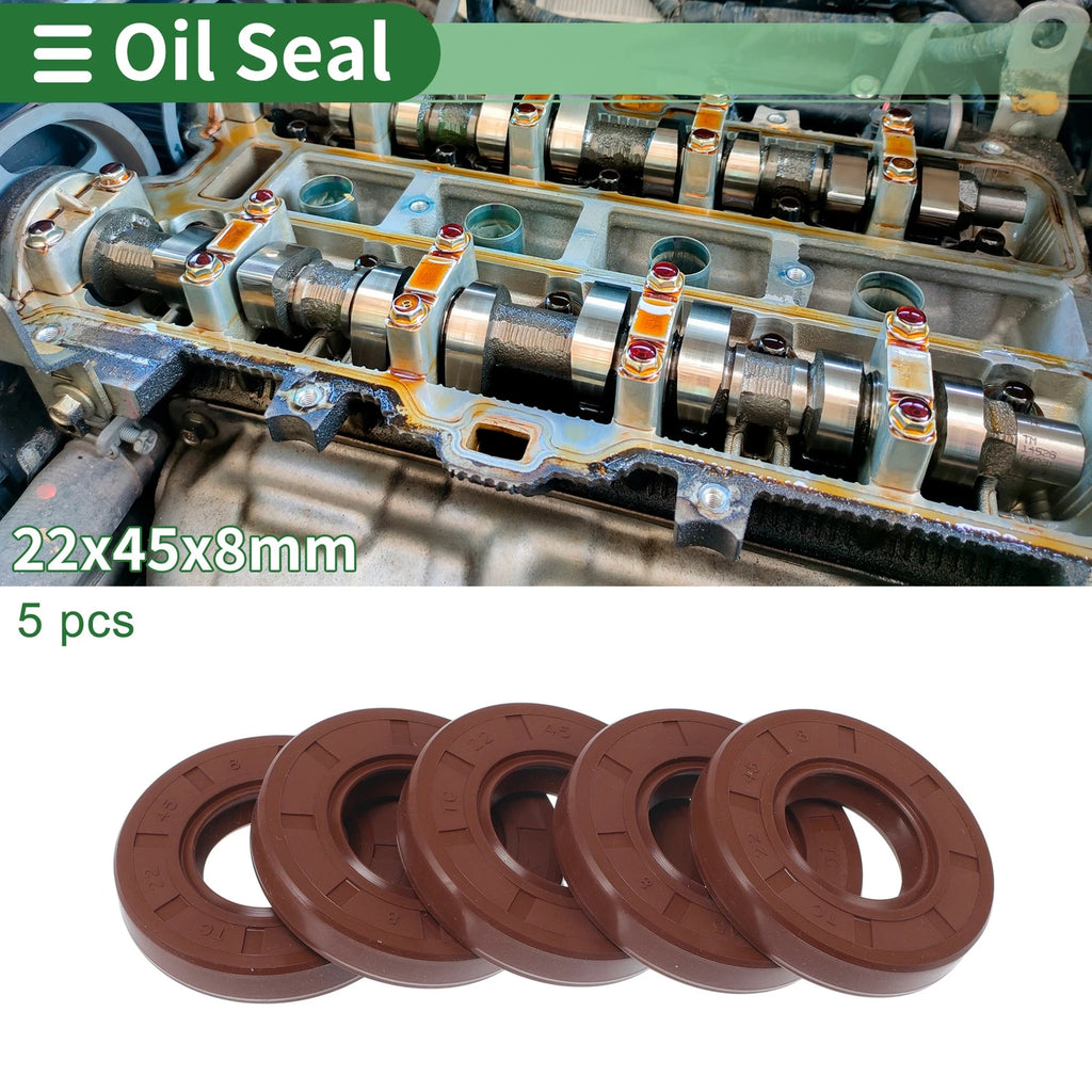 Set of 5 Oil Seal Rotary Shaft Seal FKM Rubber 22x45x8mm