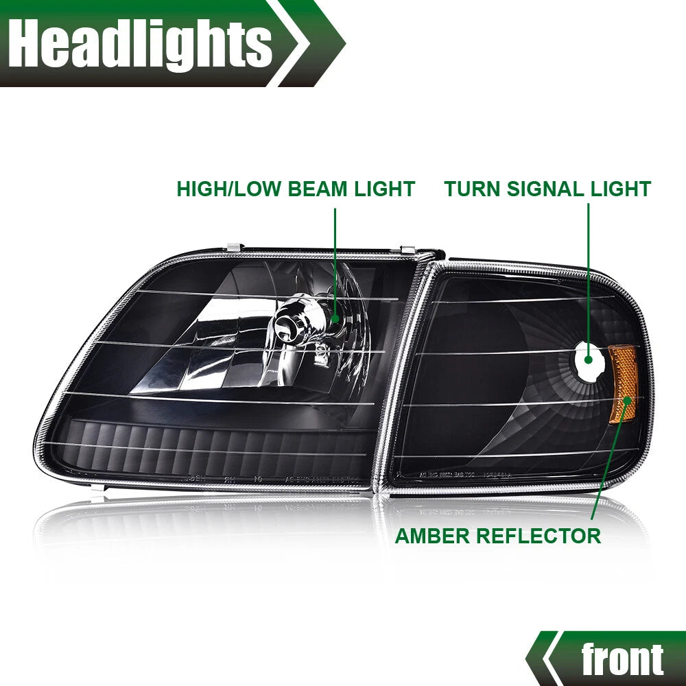Amber Black Headlights & Corner Lights for Ford F150 Expedition (1997–2003)