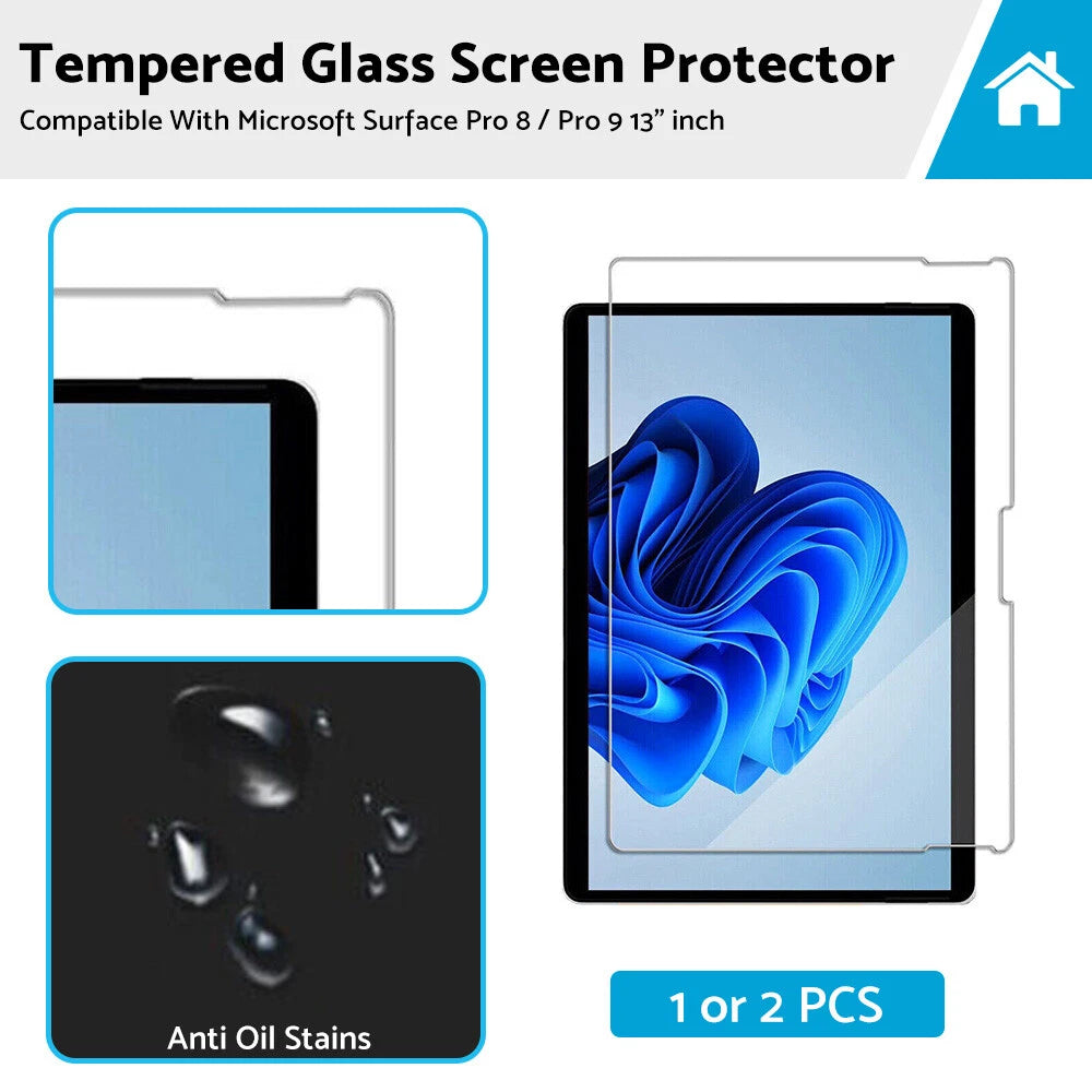 9H Tempered Glass Screen Protector for Microsoft Surface Pro 8 9 (2021–2023)