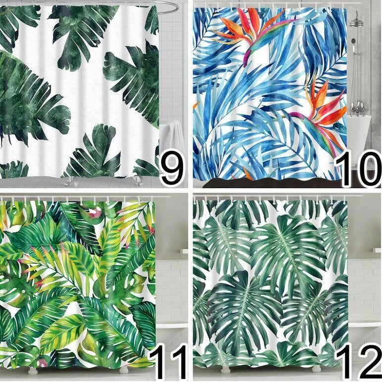 2X Waterproof Fabric Shower Curtain with Hooks 180x180cm AU