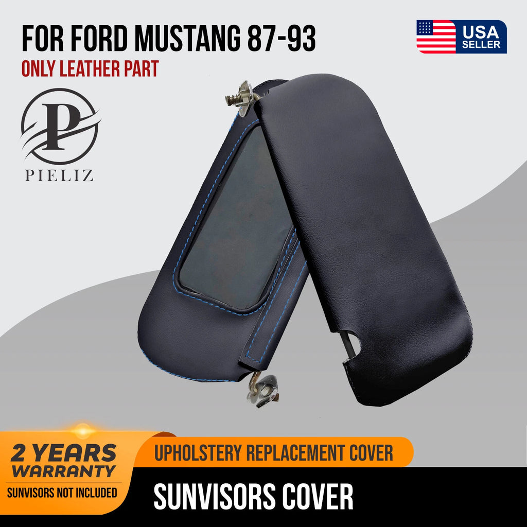 Sunvisors Cover for Ford Mustang (1987–1993) Blue Stitch PVC Leather